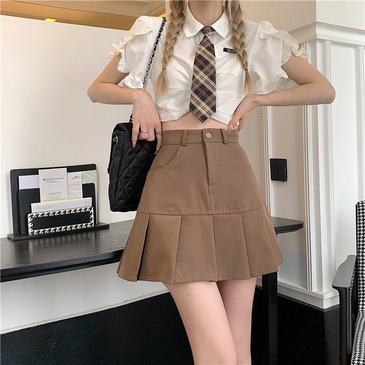 2024 College-Stil Petite High Waist A-Linien Plissee Midi Fishtail Rock