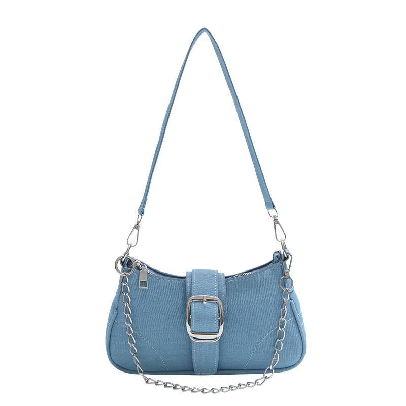 Carefully Selected Denim Small Bag, Spring New Style, European and American Fashion, Single Shoulder Crossbody Bag, Chain Armpit Bag, French Stick Bag светло-синий