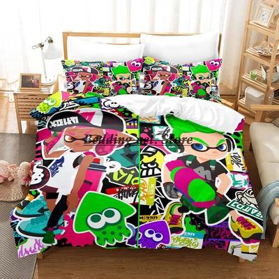 Juego de Cama de Calamar Inkling de Splatoon 3 Individual Twin Completo Queen King Size Juego de Cama Aldulto Niño Dormitorio Fundas Nórdicas Juegos de Sábanas