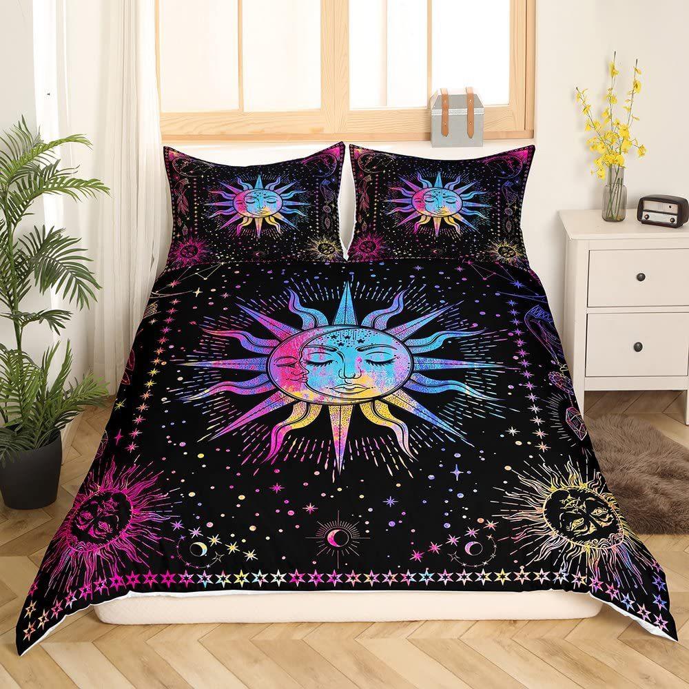 Bohemian Golden Moon Sun Print Duvet Set Bedding Kit