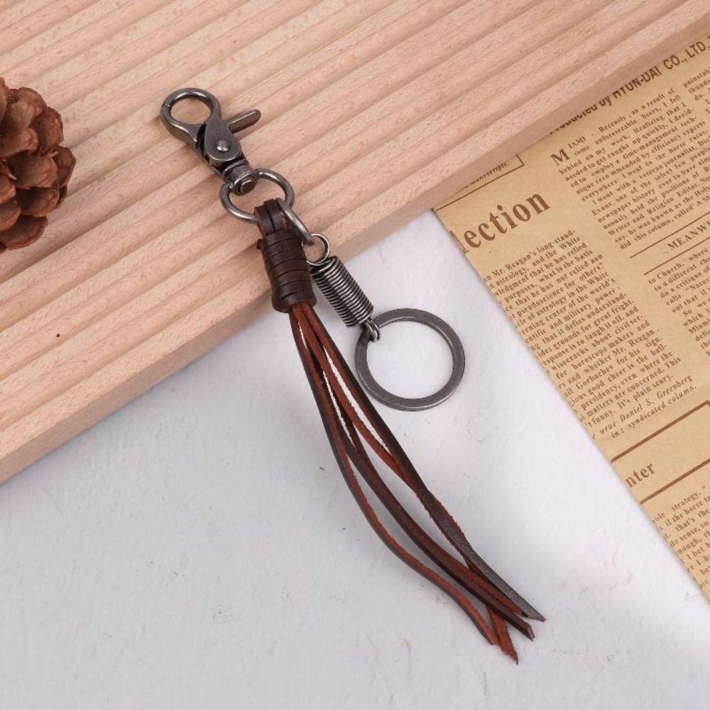 Handmade Genuine Leather Keychain Cowhide Car Keychian Cowhide Tassel Key Chain  Keys Organizer