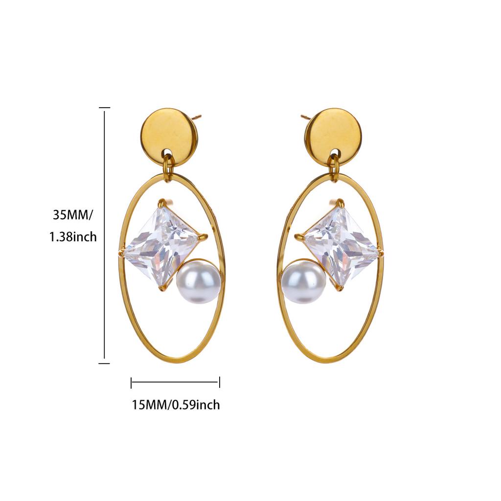 Stainless Steel Geometric Artificial Pearl Earrings 18K Gold-plated Anti Fading Earring for Women Vacation Wedding Jewelry Gifts