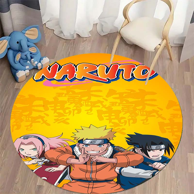 Popular Anime Naruto Circular Carpet Fashion Pattern Soft Plush Rug Non-Skid Mat For Boys Kids Bedroom Living Room Home Decor