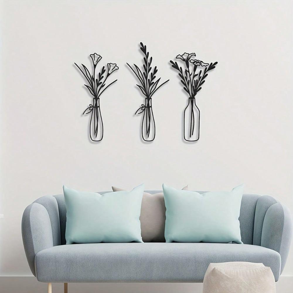 3 Piece Floral Metal Wall Art Minimalist Modern Home Decor