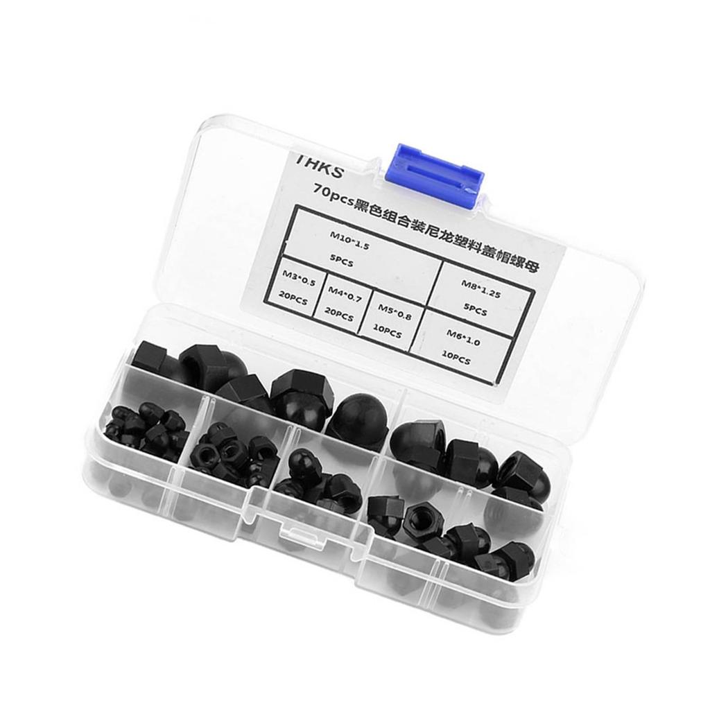70pcs M3 M4 M5 M6 M8 M10 Nylon Acorn Nut Kit Dome Head Cap Hex Nuts