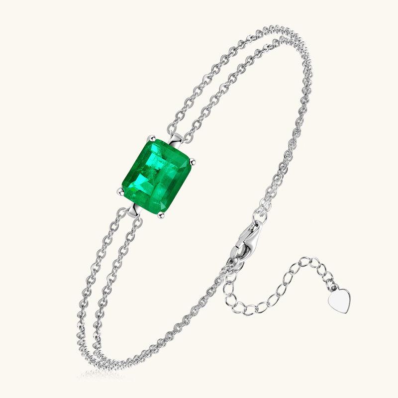 Silvere Glam New Square Emerald Bracelet From Europe And America, High-end Design Sense, Double-chain Jewelry, S925 Sterling Silver Chain