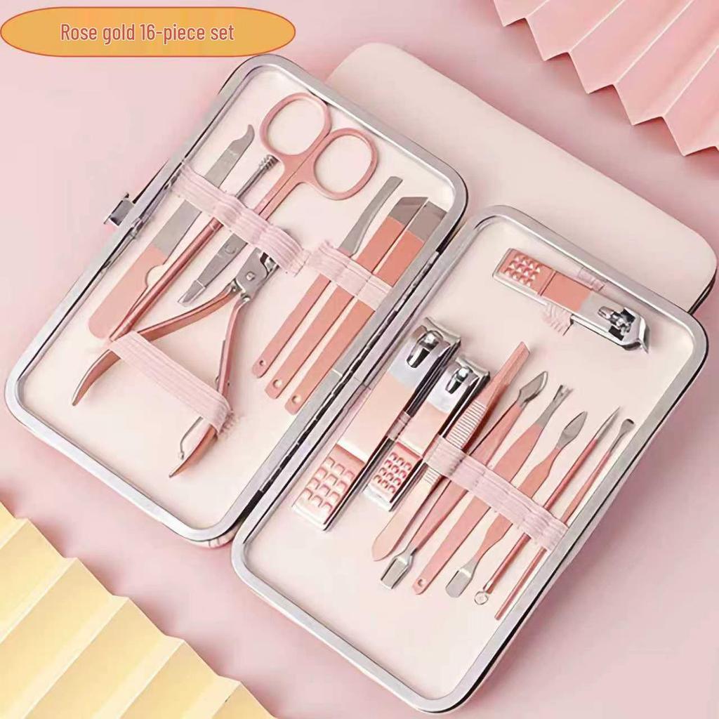 18-Piece Rose Gold Stainless Steel Manicure Set: Nail Clippers, Scissors, File & Cutter