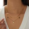 Gold Plated Double Layer Necklace with Black and White Heart Charms Fashion Jewelry for Women