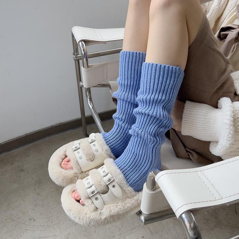 Spring and Autumn Socks Cover Women's Knitted Leg Cover Gray Medium Tube Stacking Socks Japanese JK Thermal Leg Cover Manufacturers Wholesale