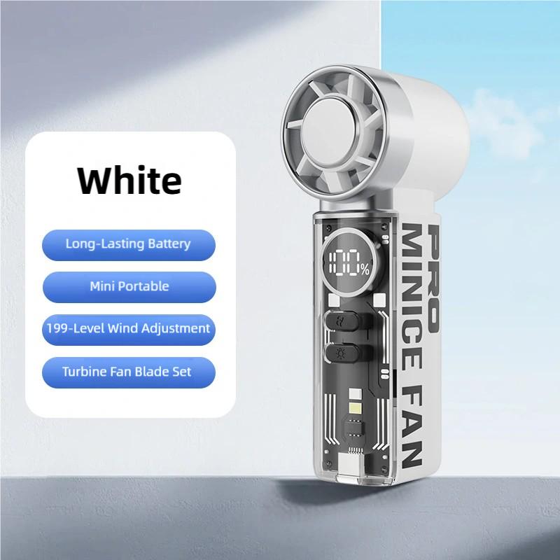 TINSOL Portable High-Speed Handheld Fan 3000mAh Digital Display Mini Turbo Fan Semiconductor Silent Transparent Mecha Style белый