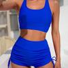 2025 European & American Lace-up Conservative Flat-Leg Women's Bikini Swimsuit