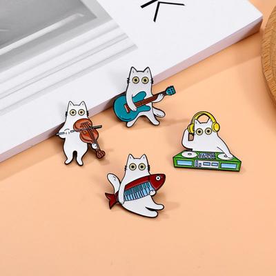 Cartoon Cat Brooch Symphony Orchestra Series Violin Piano Musical Instrument Combination Metal Badge Gift Ornament