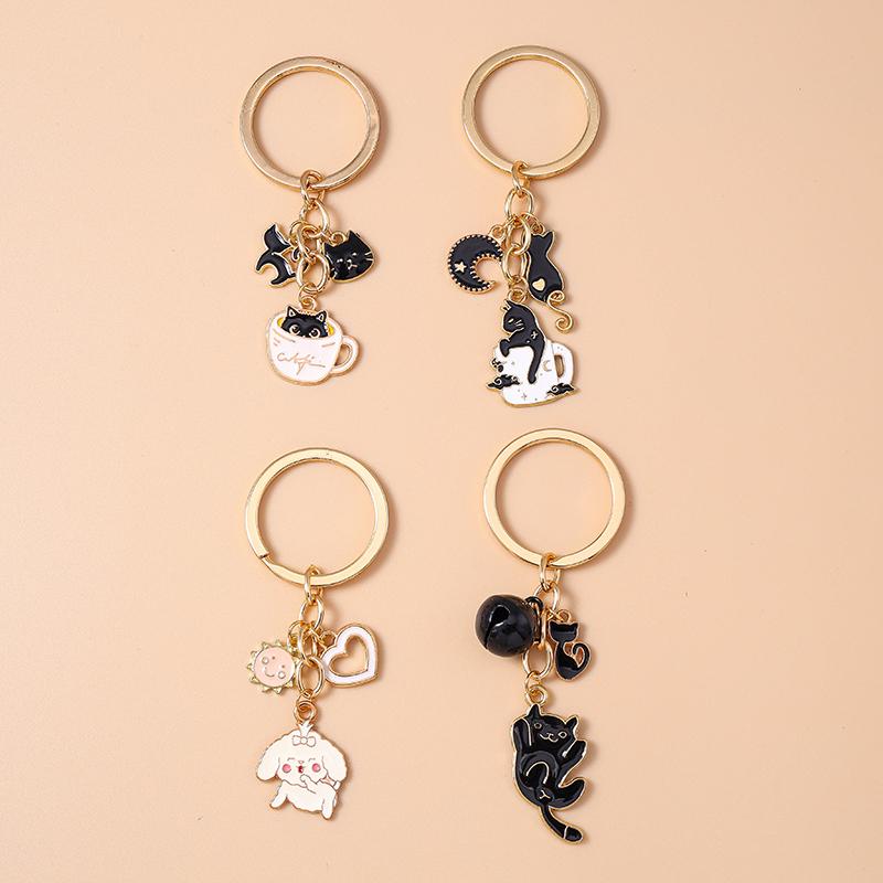 Cute Enamel Cat Keychain Cartoon Animal Key Ring Pendant for Women Girls Handbag Decor DIY Handmade Jewelry Gift Accessories