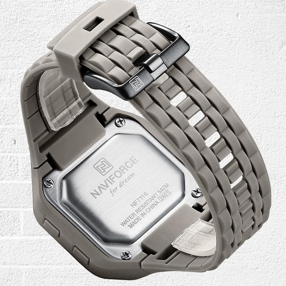 Naviforce LCD Digital Klokke for Menn Silikonreim Alarm Kronograf Dato Kalender Vanntett Utendørs Multifunksjonell Herre Gutt Klokke NF7116