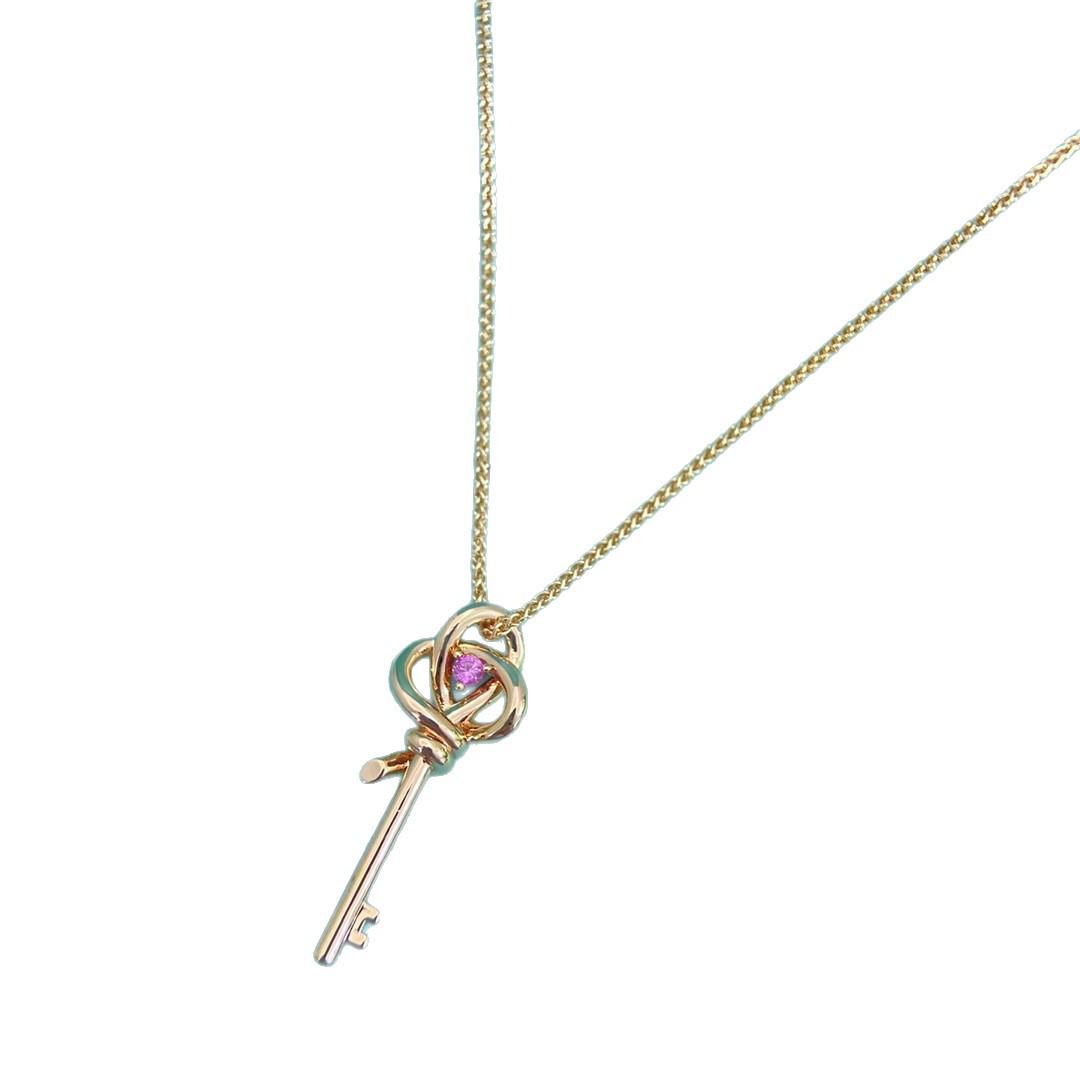 

Seiko Edition 18K Rose Gold Pink Diamond Key Necklace with Half-Diamond Rope Knot – Versatile Light Luxury Collarbone Chain