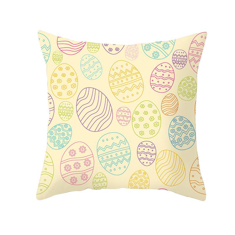 Easter Peach Velvet Cushion Cover Lake Blue Series Rabbit Egg Print Cushion Cover