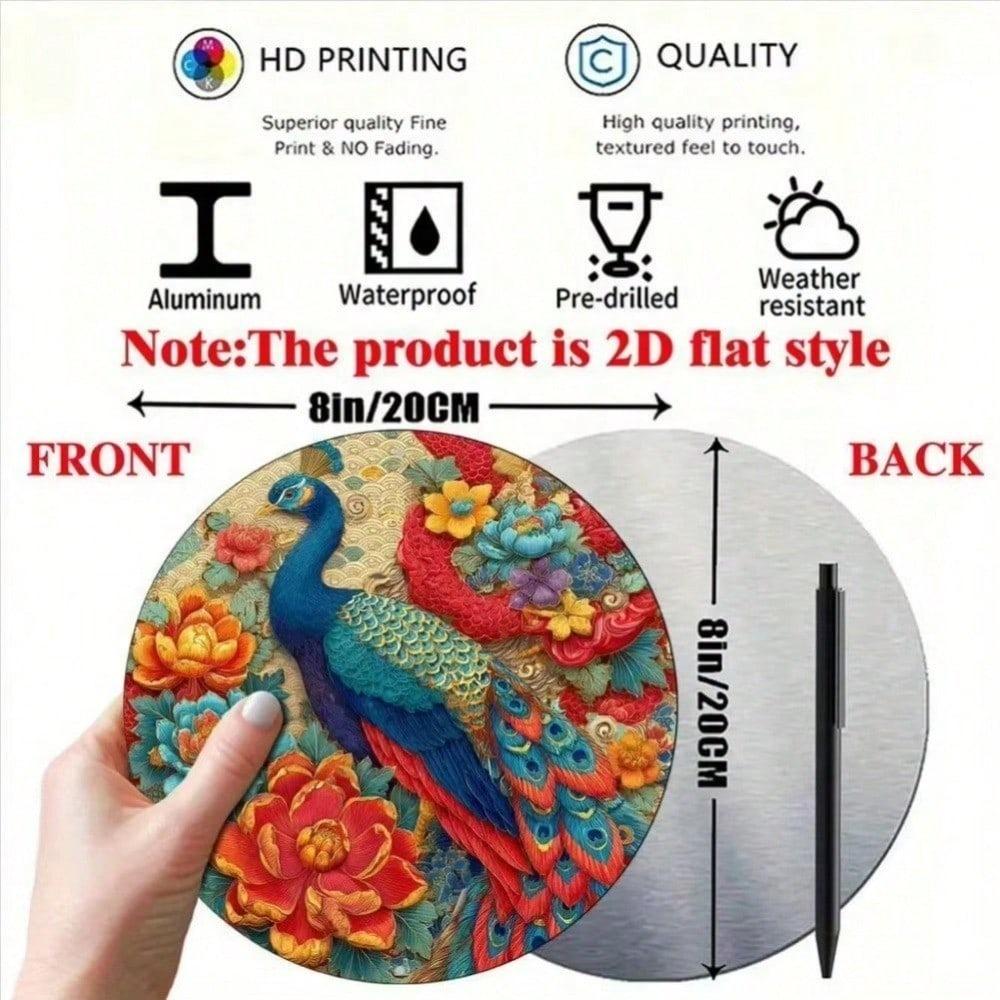 Vintage Metal Wall Art Peacock Flower 8x8 Inch Retro Home Decor Sign Aluminum Kitchen Cafe Living Room