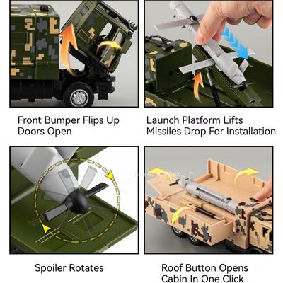 1:35 FL-10A ZSL92 Car Toy Model Alloy Diecast Sound Light Tank Pull Back Miniature Military Missiles Vehicle Models for Friends