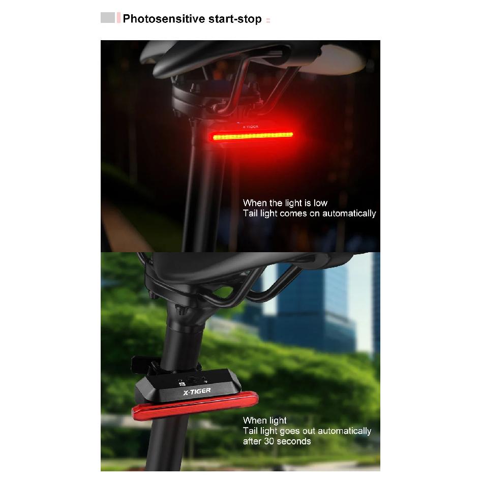 X-TIGER LED Bike Tail Light 6 Mode IPX5 Waterproof Super Bright USB Rechargeable Rear Bike Red Light Warning Bicycle Lights