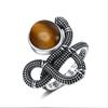 Snake Shaped Vintage Ring Natural Labradorite Ring 10*12MM Turquoise Moonstone Retro Gift for Women Men Fine Jewelry