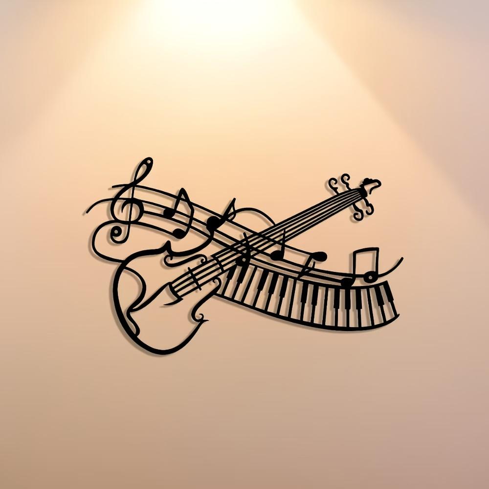 2D Flache Metall Wandkunst Klavier Noten Dekor, 1 Stück Minimalistisches Design für Büro Wohnzimmer Schlafzimmer Terrasse Küche Innenhof Geschäft Lobby Hängend