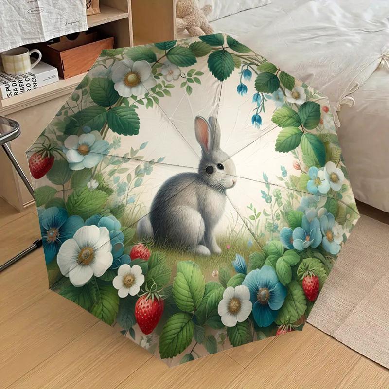 1PC Rabbit flowersAutomatic Open/Close Umbrella with Windproof, 8-Rib Sturdy Canopy, Durable Ribs, Fashionable Design1313A