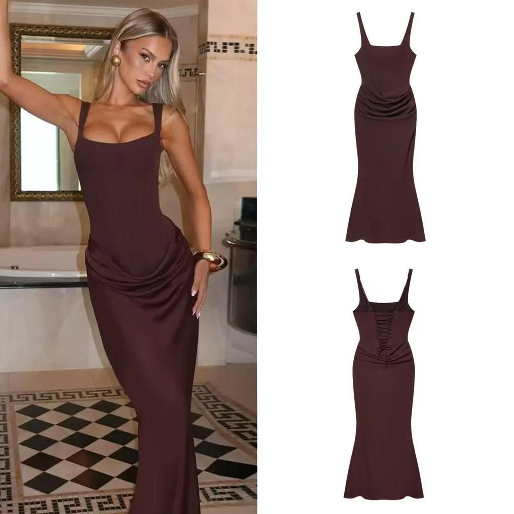 Spaghetti Strap Lace-up Waist-cinching Bodycon Dress for Women