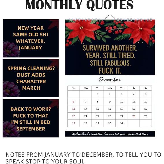 Fuck It Again - 2026 Calendar for Women Who’ve Had Enough, 8.67"x11.2" 2026 Large Wall Calendar, with Stress & Emotion-Release Monthly Quotes,