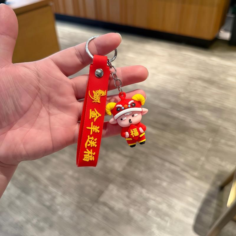 Spring Festival Goat Keychain Adorable Lion Hat Design Backpack Pendant for Colleague Holiday Gifts