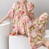 1011 new short-sleeved cotton and silk pajamas for women's summer thin printing loose and relaxed loungewear suit