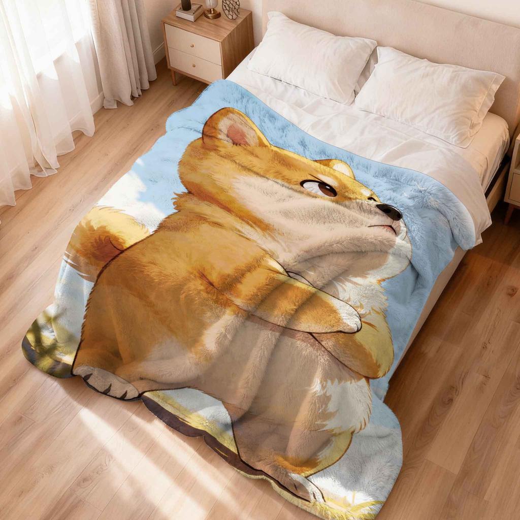 Cartoon Image of a Standing Dog Flannel Printed Blanket Suitable for All Seasons Suitable for Living Room Office Sofa and Travel