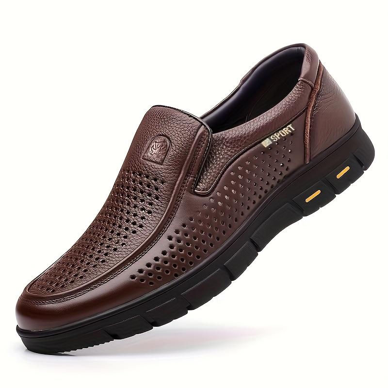 Men's Summer Shoes, Perforated Breathable Business Casual Slip-On Shoes with Soft Sole, Comfortable and Wear-Resistant Driving Shoes