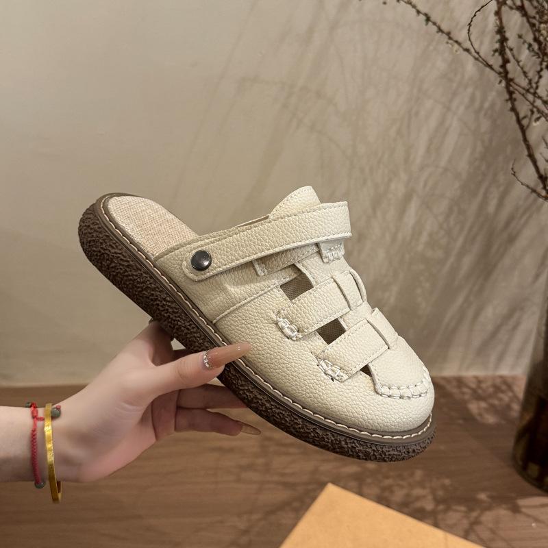 Two wearing hollowed-out bag head sandals for women in 2025 new literary hole thick-soled Mori Roman half slippers for summer wear