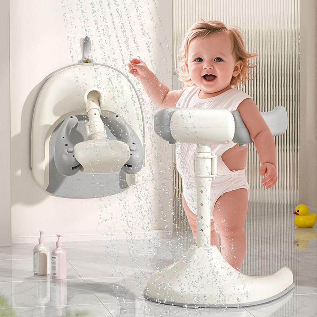 Adjustable Height Baby Shower Stand folding Baby Shower Rack Wash Seat Non-slip Bathing Device with Drainage Holes for Kids