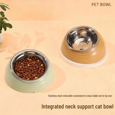 Non-slip Cat Bowl with Neck Protection, Large Caliber, Replaceable Stainless Steel for Feeding and Water