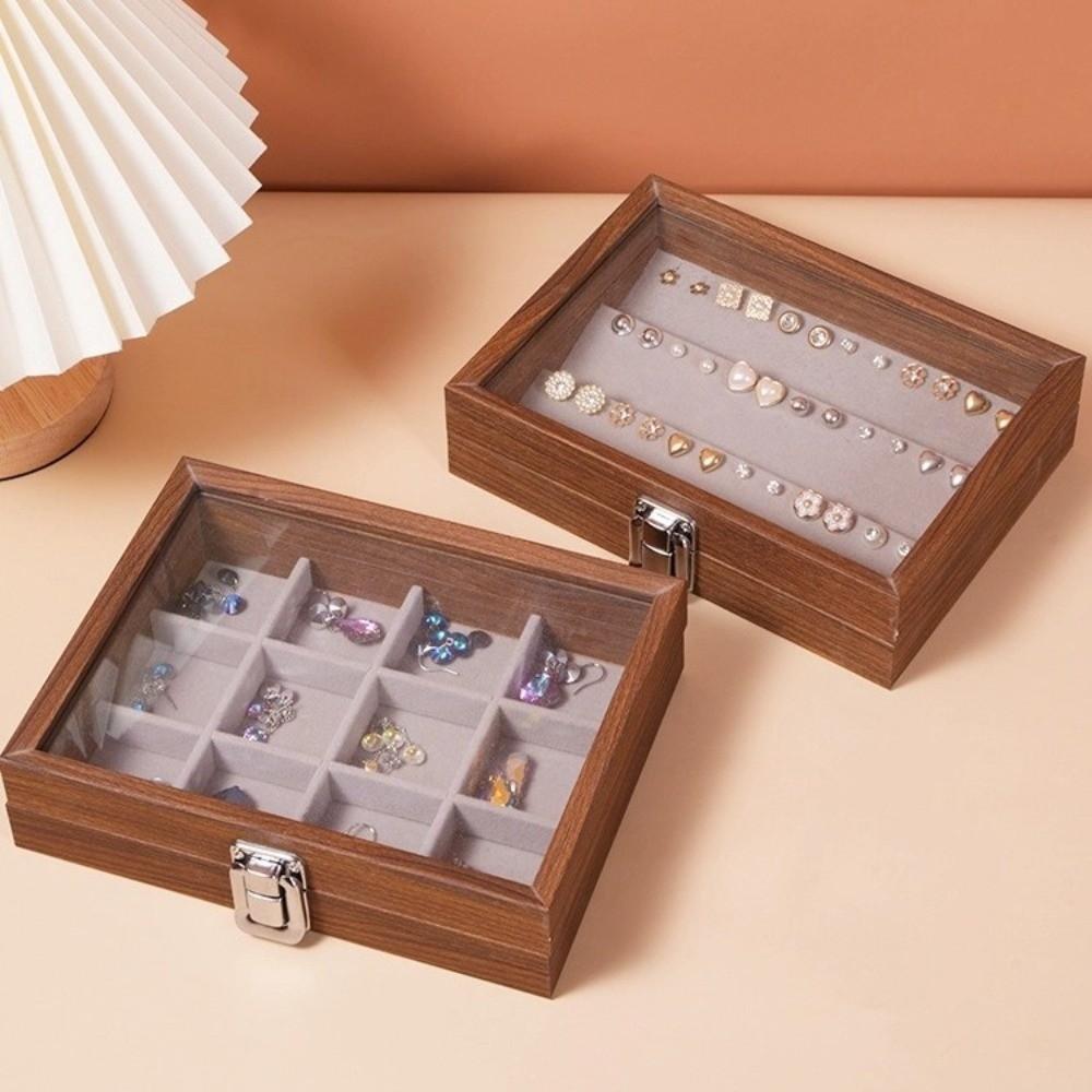 Vintage Walnut Color Jewelry Box Solid Wood with Lid Ring Storage Box Dustproof Transparent Cover Jewelry Display Box Bracelets