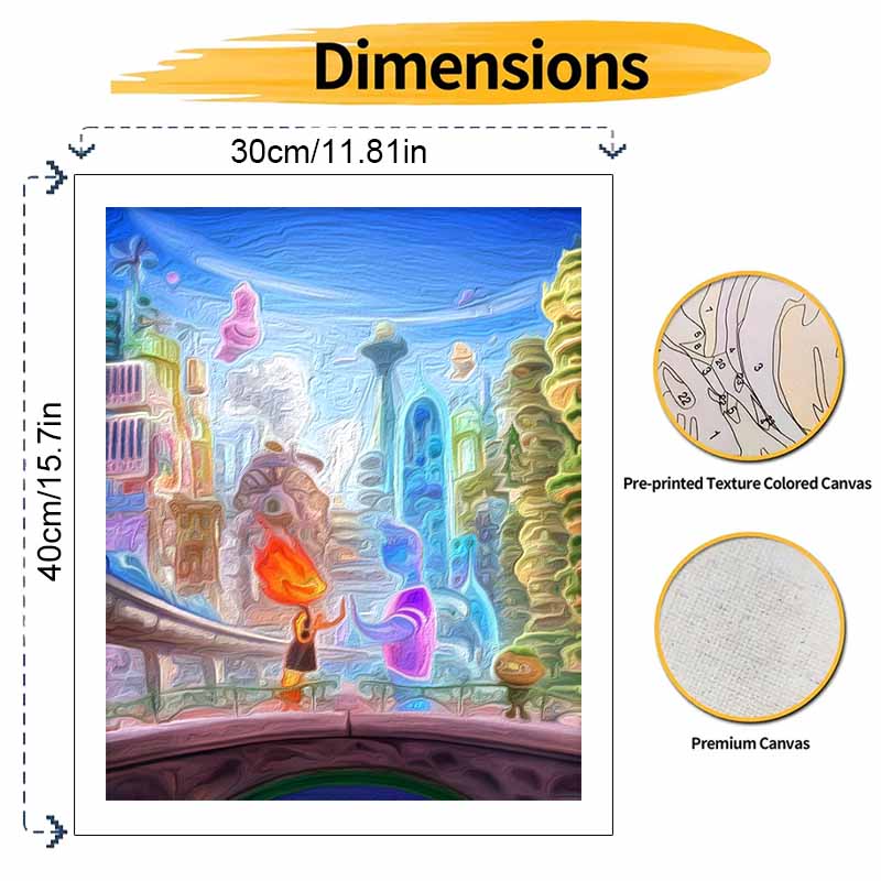 Disney oil painting Elemental city love art handmade diy painting home decoration gift