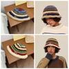 Anti-cold Knitted Bucket Hat Warm Woven Basin Cap Seaside Beach Cap Striped Fisherman Hat  Vacation