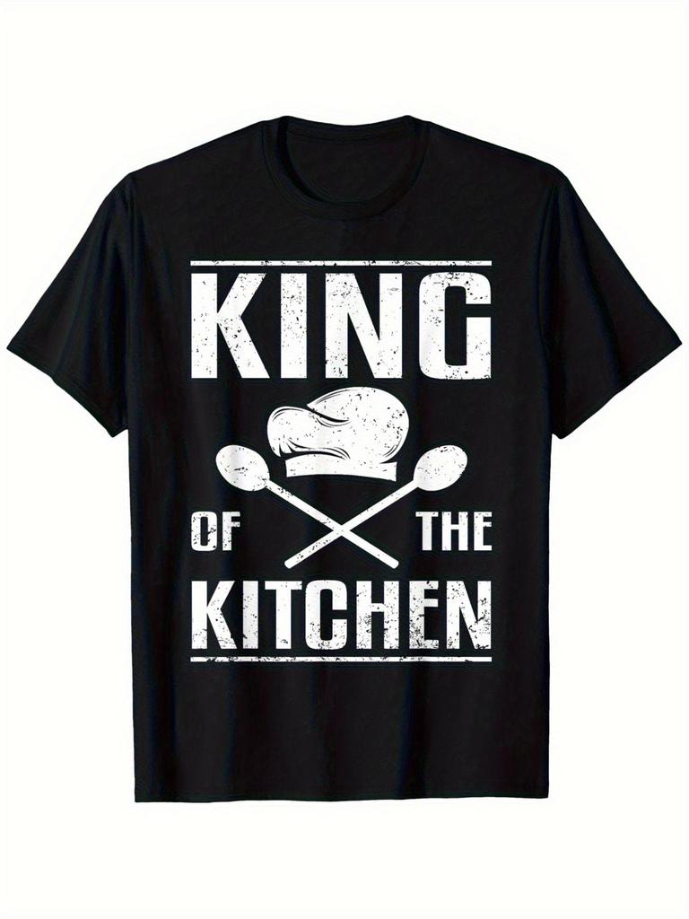 King of the Kitchen Fun Cooking Chef T-Shirt, Chef Tee, Comfortable Casual Stretch Crew Neck Top fo