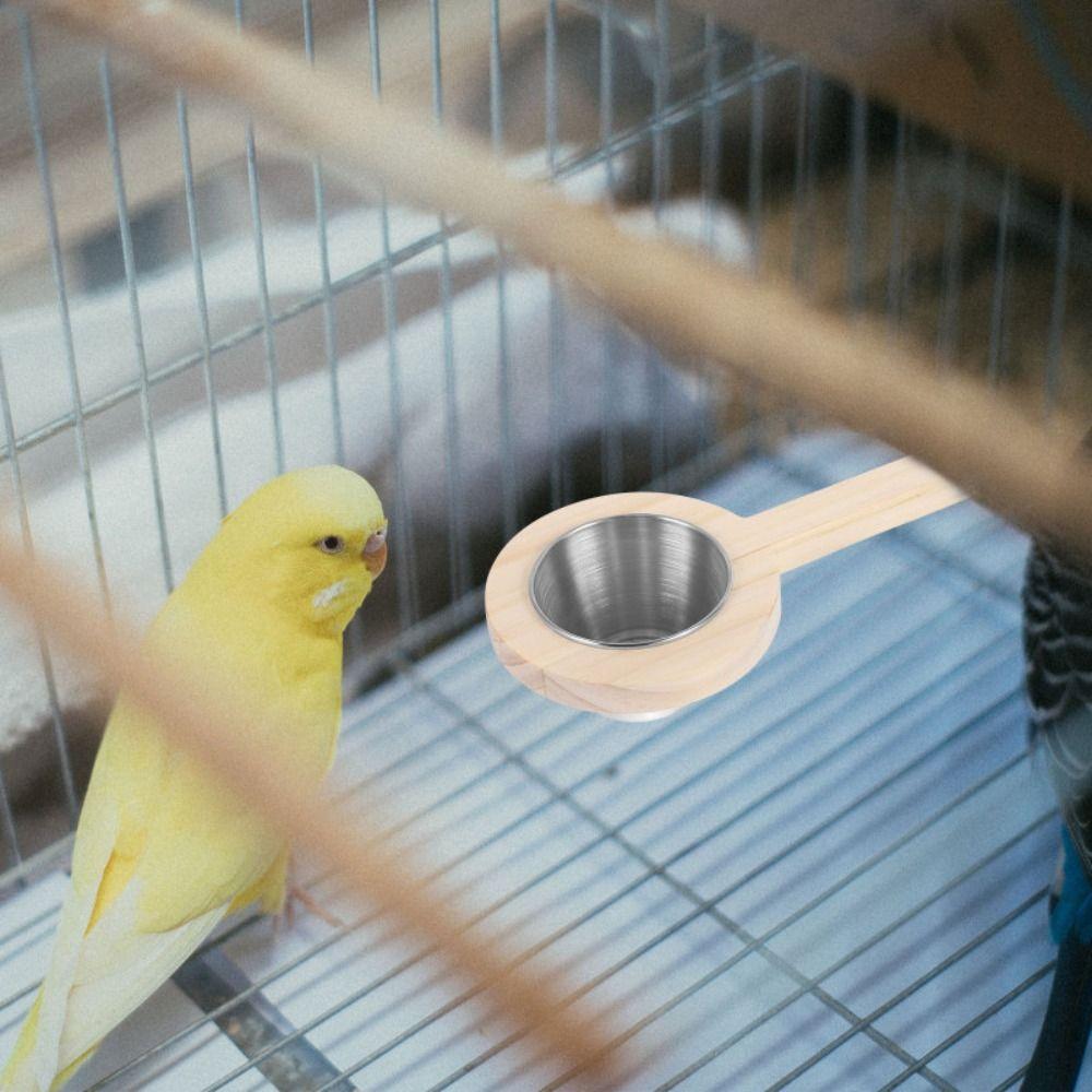 Wood Bird Perch Stand Platform Removable Bird Food Bowl Parrot Feeding Cup  Bird Cage Accessory