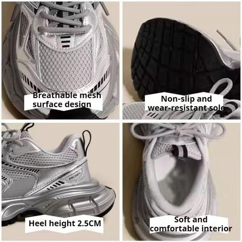 Girls' Fashion Sports Shoes Children's Silver Daddy Shoes Breathable Running Shoes