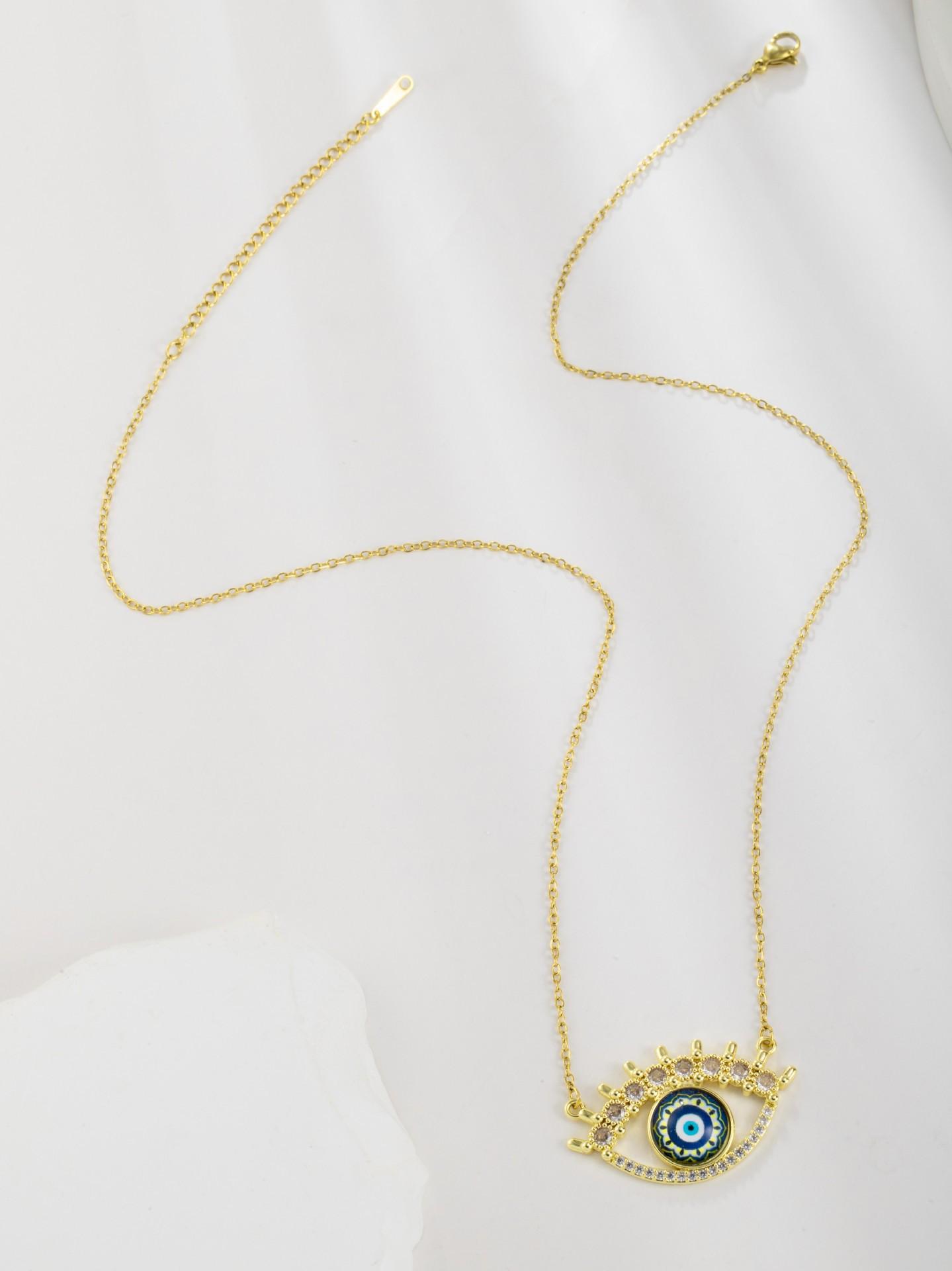 Hot-selling Copper Sporty Fashion Luxury Micro-inlaid Zircon Pendant Devil s Eye Necklace Water-wave Chain Electroplated Women