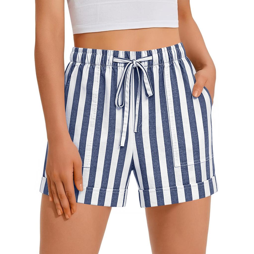 Womens Women's Color Elastic Waist High Waist With Pocket Ladies Casual Shorts Travel Shorts