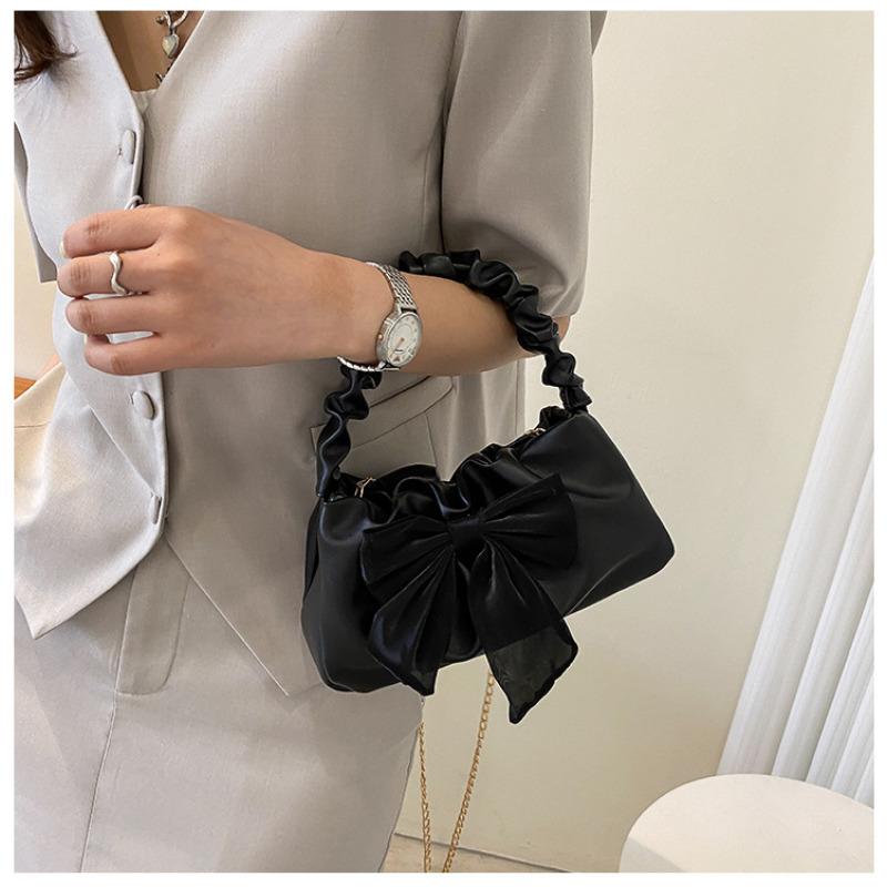 Fashion Bow Knot Small Shoulder Bag Trendy Chain Crossbody Bag Cute Faux Leather Mini Handbag for Women
