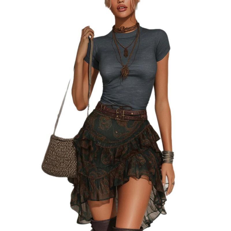 Sexy T-shirt Spliced Skirt Suit Women's Two-piece Set