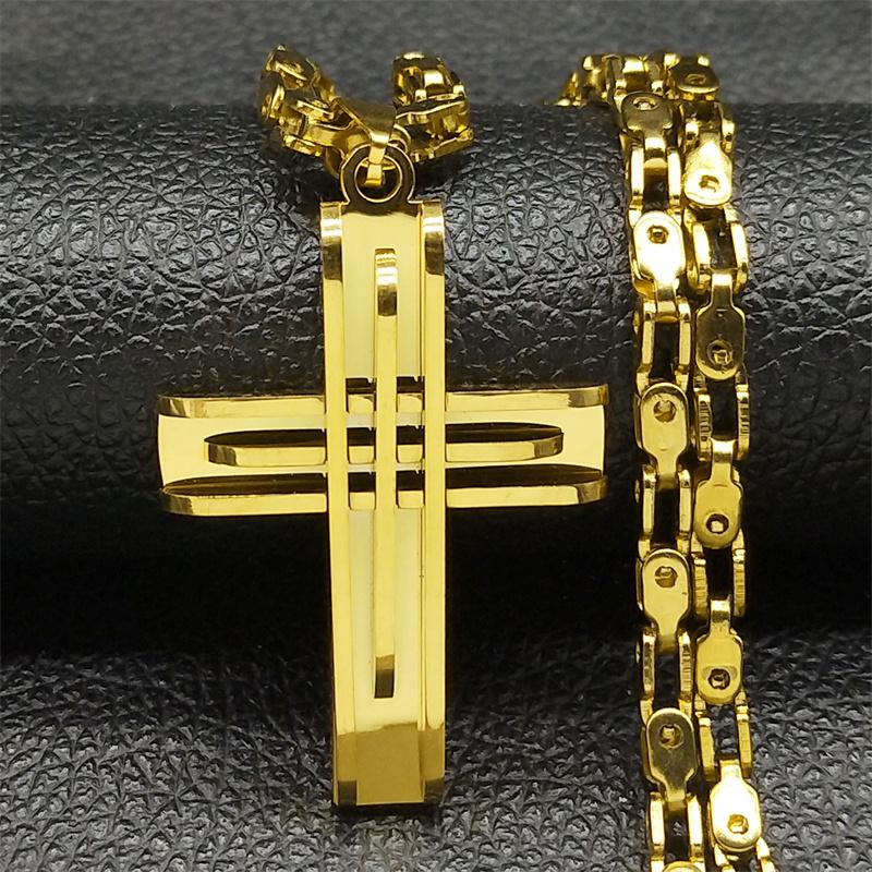 Hip Hop Cross Pendant Necklace for Men Stainless Steel Silver Color Faith Chain Necklaces Christmas Gift Jewelry colar masculino