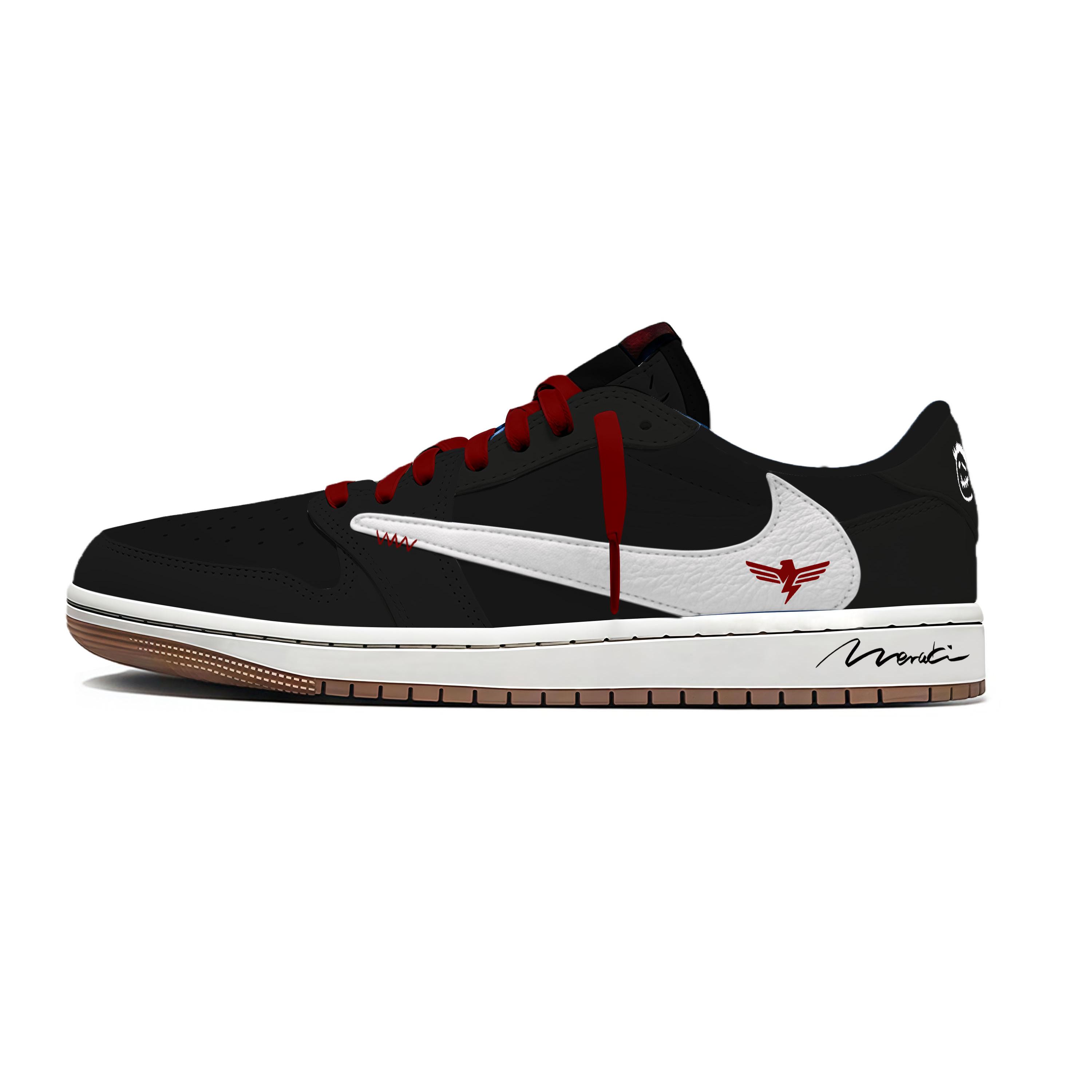

Travis Scott x Jordan Air Jordan 1 Black Travis Scott X AJ1 Low top Vintage Basketball Shoes Unisex Black Red DZ4137-700(Team1897-) 42.5