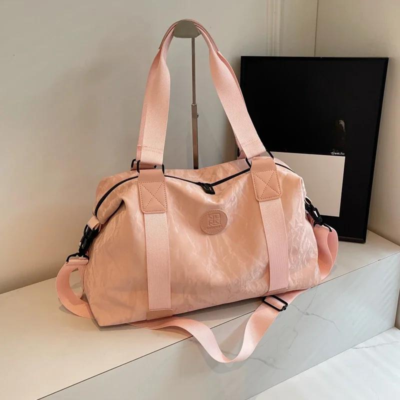 Large Capacity Solid Color PU Zipper Travel Bag  Versatile Casual Shoulder Bag Sweet Soft Trendy Travel Duffels