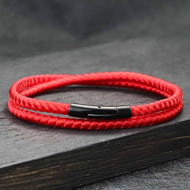 New In 4mm Keel Rope Bracelet For Men Stainless Steel Luxe Braclet Homme Press Lock Clasp Cord Macrame Braslet Pulsera Tela Gift