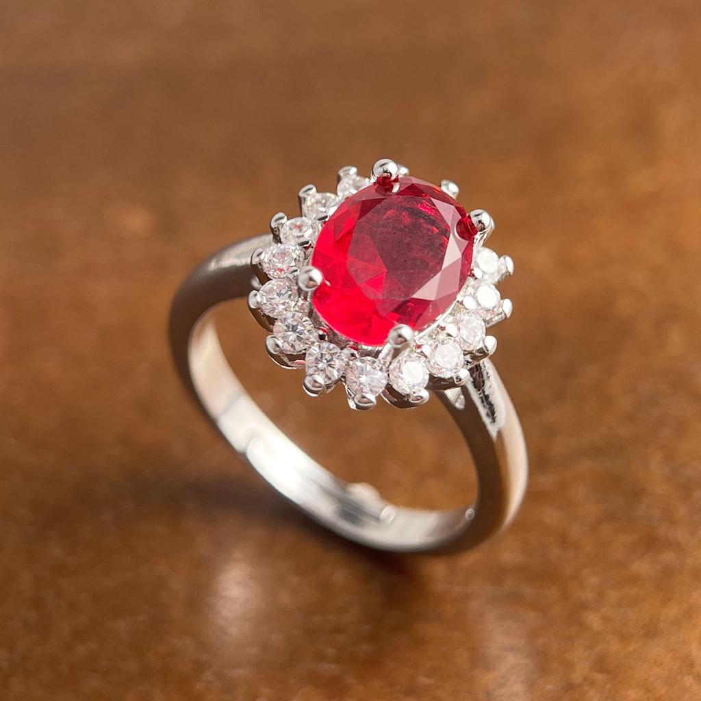 BF CLUB 925 Sterling Rings for Women Simple Geometric Handmade Irregular Retro Vintage Red CZ Ring Allergy For Birthday Gift